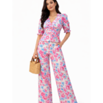 Pink & Blue Floral Printed Co-Ord Set with Peplum Top
