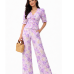 Lavender Bloom Floral Co-Ord Set with Ruffle Peplum Top