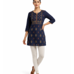 Navy Blue Printed Cotton Short Kurti – Casual Ethnic Wear